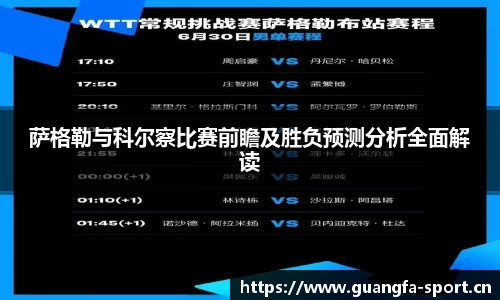 萨格勒与科尔察比赛前瞻及胜负预测分析全面解读